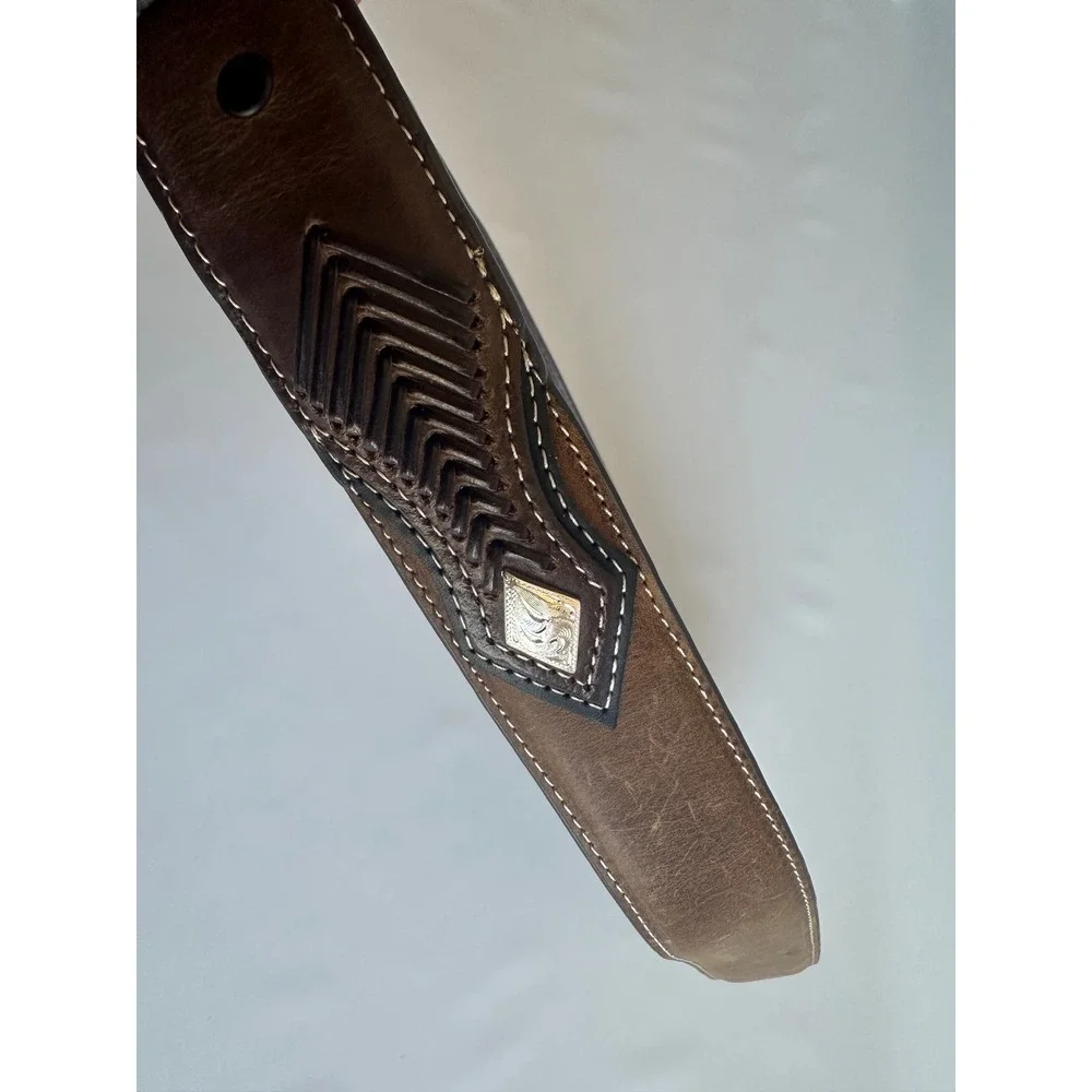 Nocona Belt Co Men's Brown Leather Western‎ Belt Engraved Buckle Size 38 Rancher